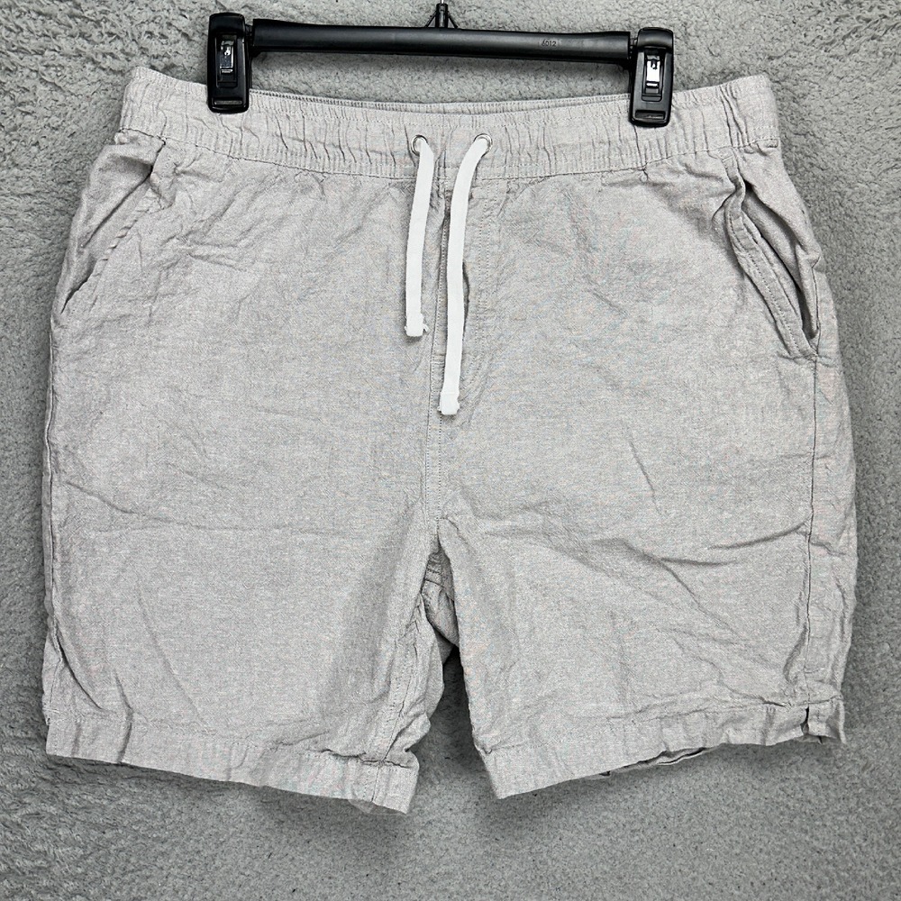 Tenth Ocean Linen Blend Casual Shorts Men XL Light Grey Drawstring Elastic Waist